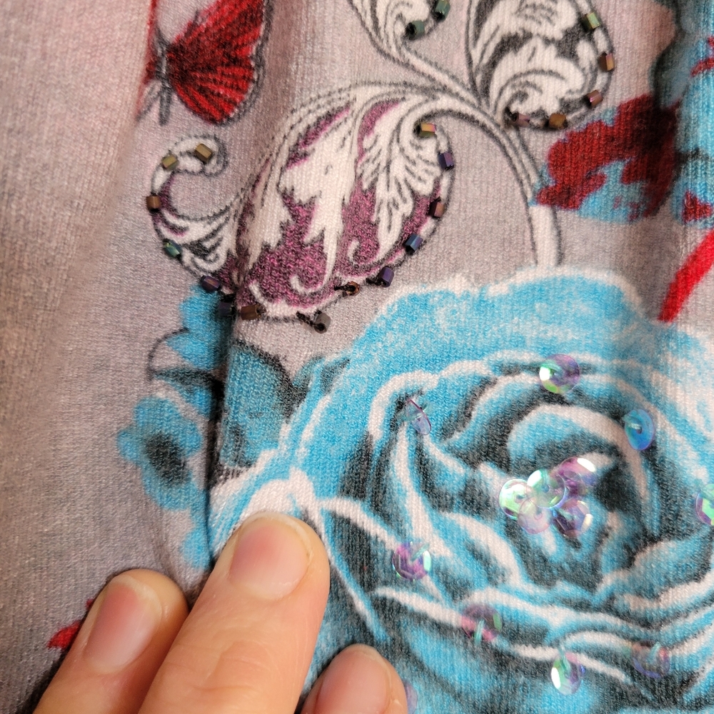 Vertigo Paris Silk Floral Cardigan with Butterfly Accents, Size: Medium - Picture 7 of 16